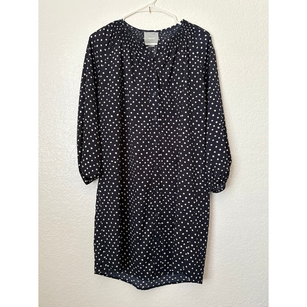 Maeve‎ Anthropologie Polka Dot Long Sleeve Casual Dress Preppy Classic Career L